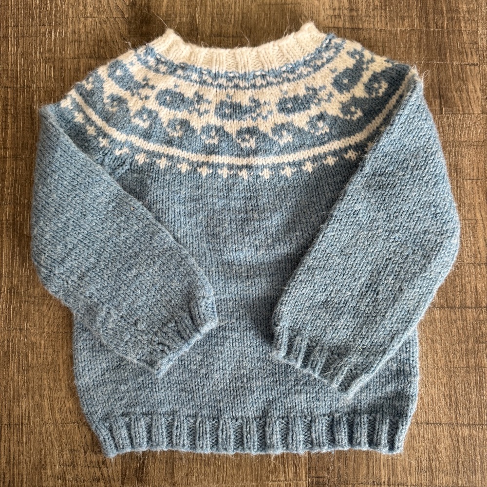 Child's Sky Blue Crewneck Sweater with Whale Design